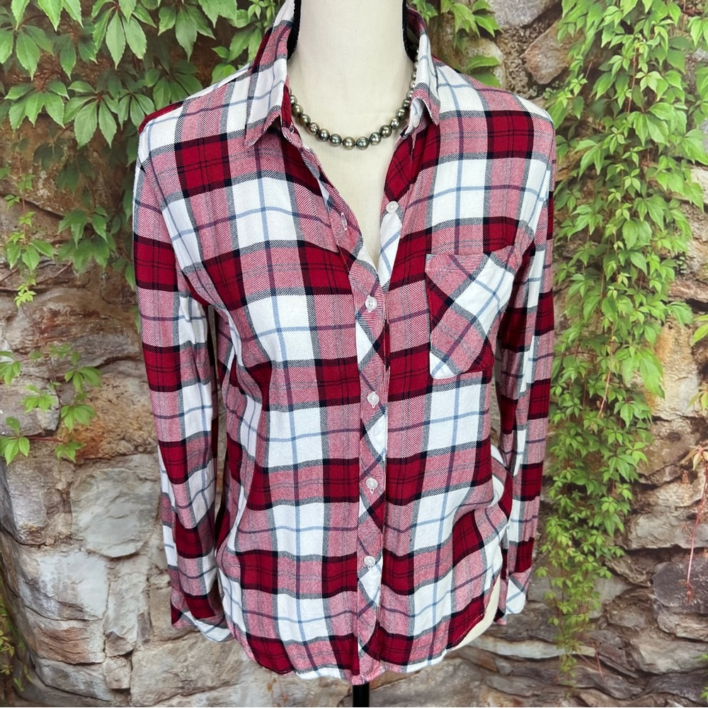 RAILS Classic Plaid Button Front Flannel Shirt in Red, White, and Blue, XS - Picture 7 of 14